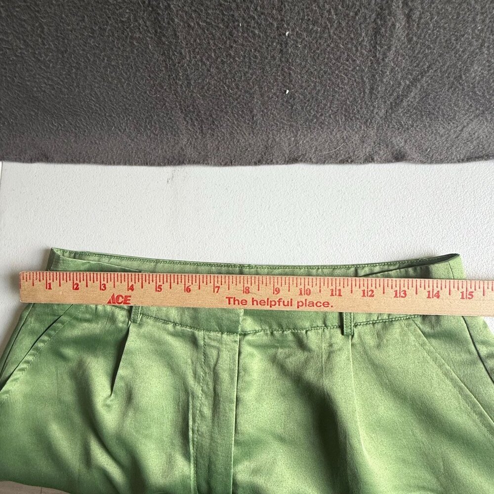 NWT Missguided Pleated Wide Leg Cropped Pants Women's Shiny 8 Green Pockets - Picture 9 of 12